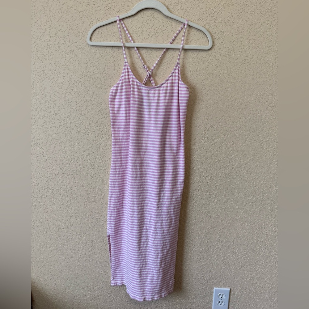 J. Crew Strappy Knit Midi Pink and White Stripe Dress, Size Medium